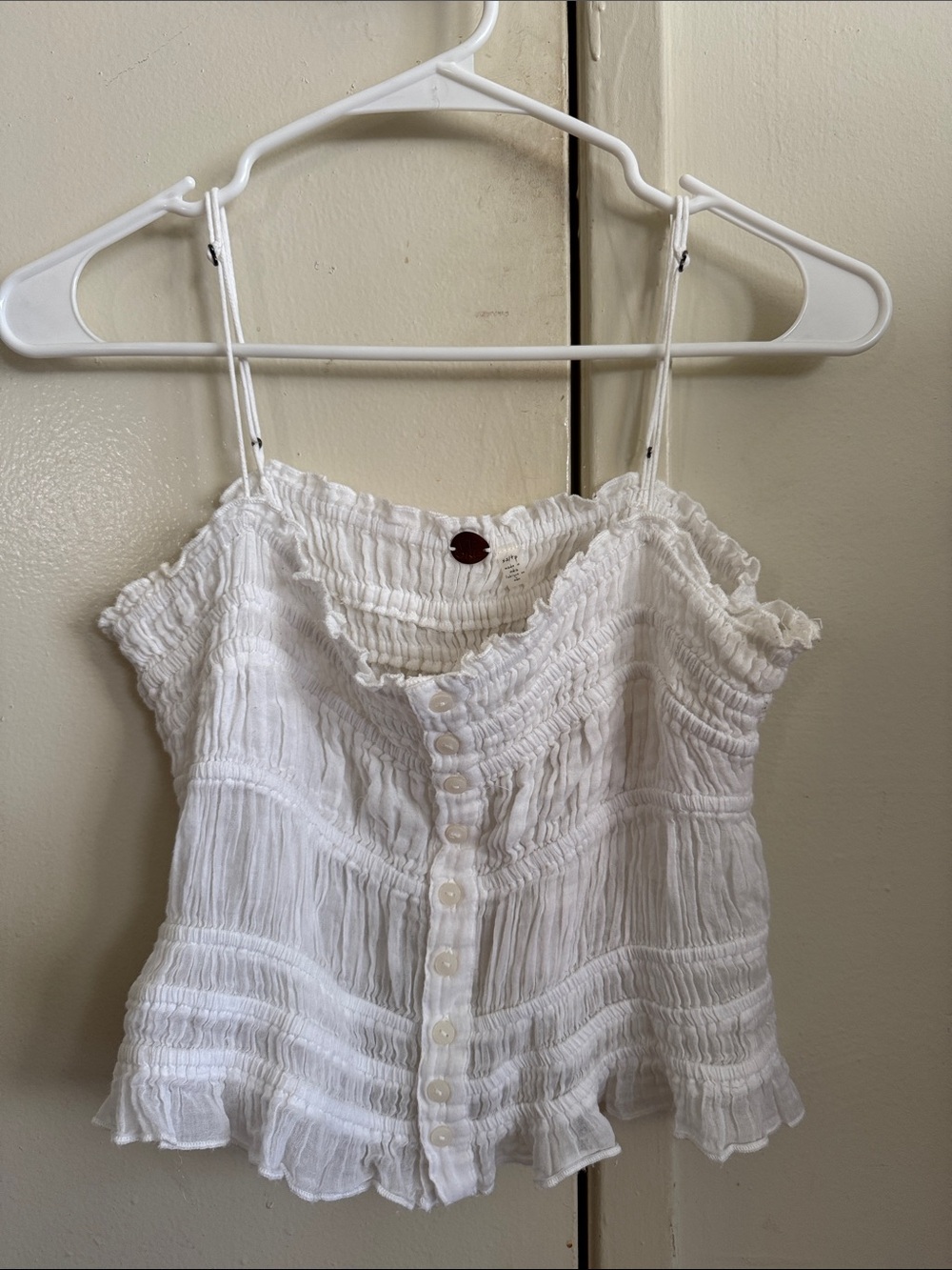 White Button-Front Ruffled Cami Top